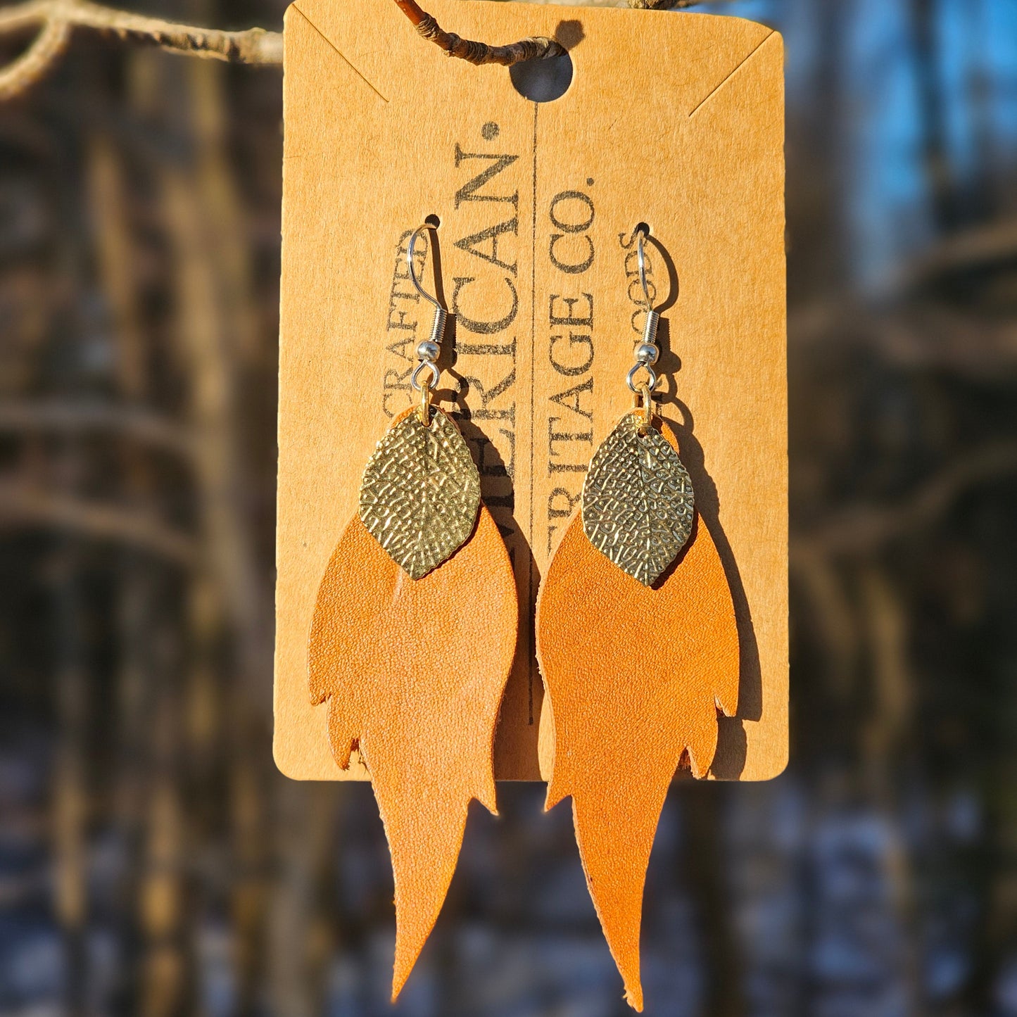Horse Tail Earrings, Buck Brown with Gold Leaf