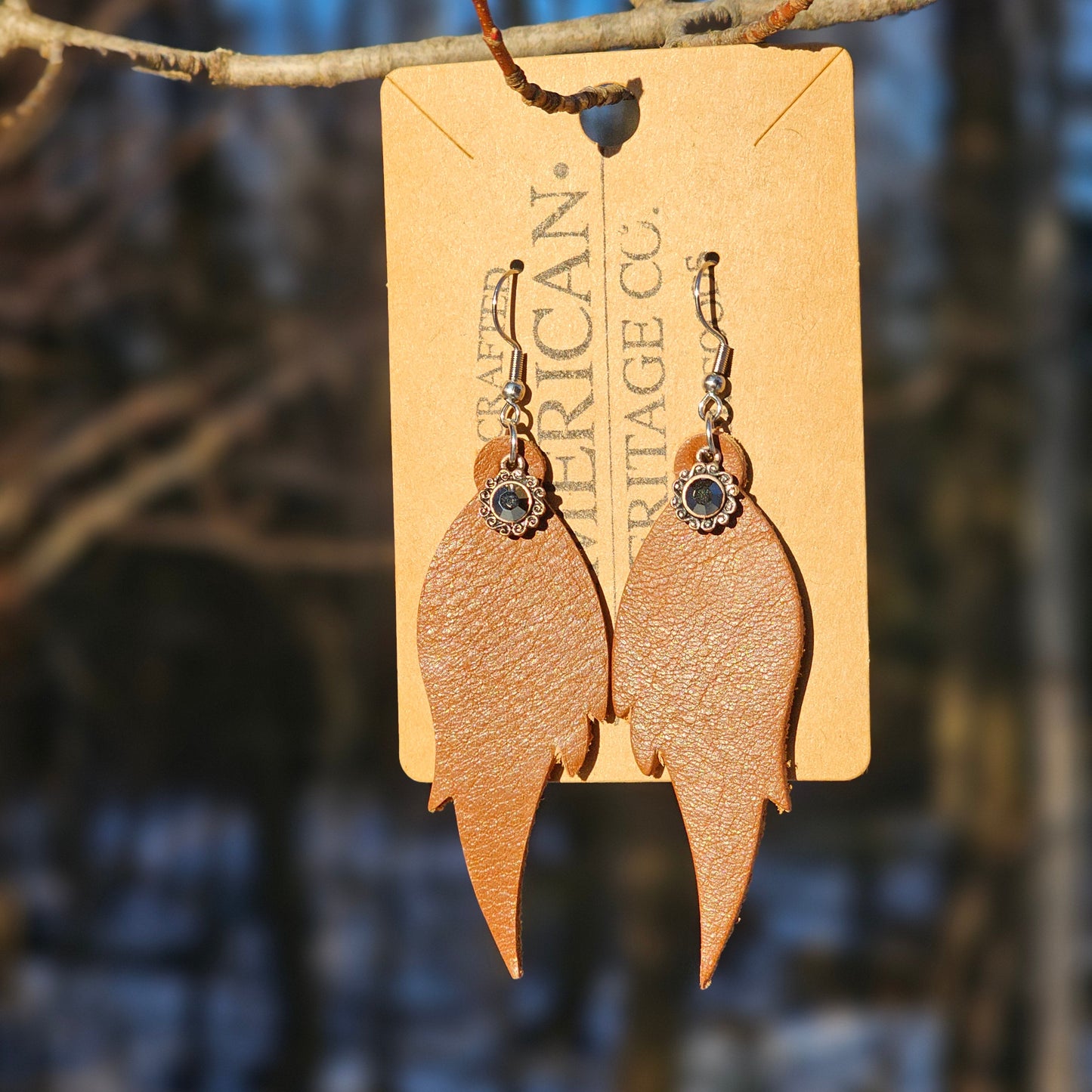 Horse Tail Earrings with Charm, Buck Brown with Black Gem