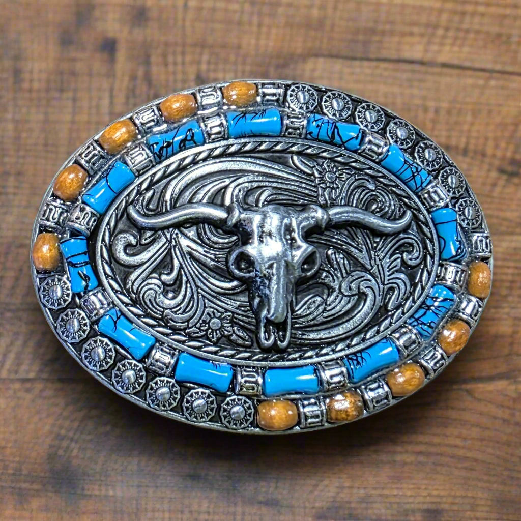 Turquoise Longhorn - Western Belt Buckle