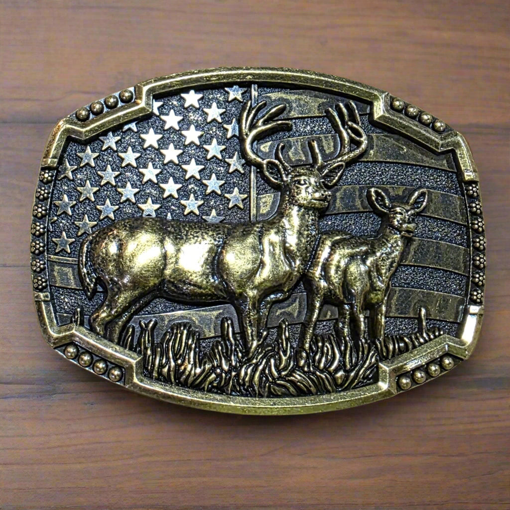 Deer American Flag - Western Belt Buckle