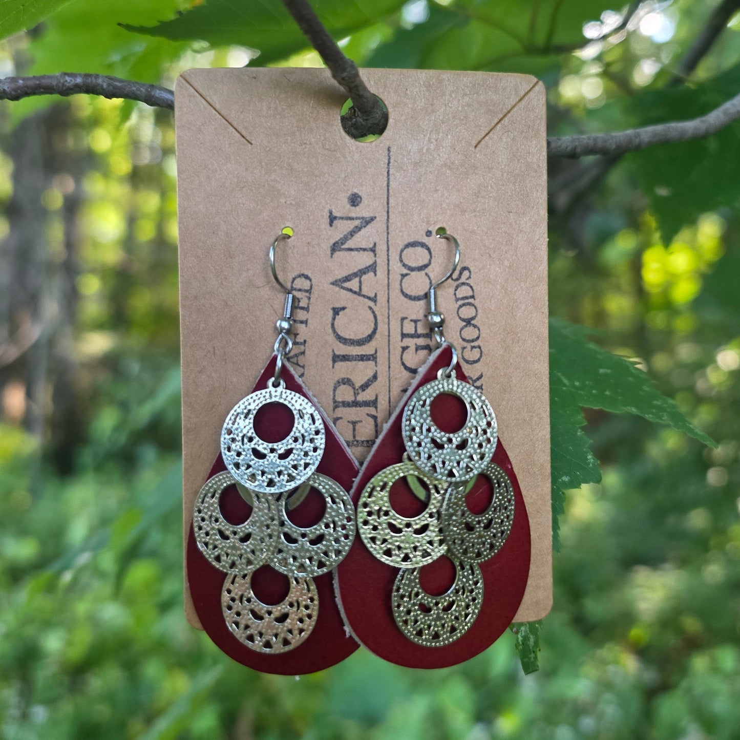 Teardrop Earrings, Mahogany with Gold Charm
