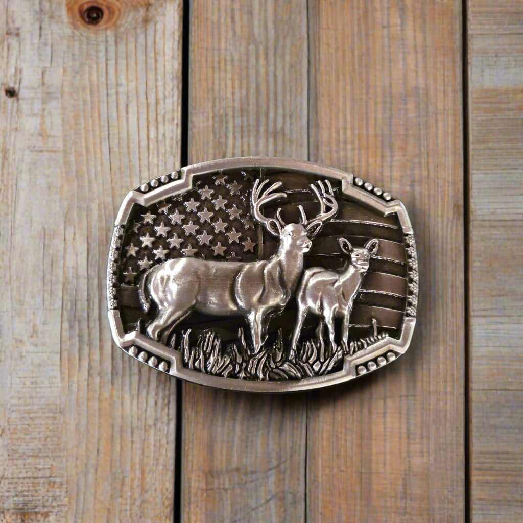 Deer American Flag - Western Belt Buckle