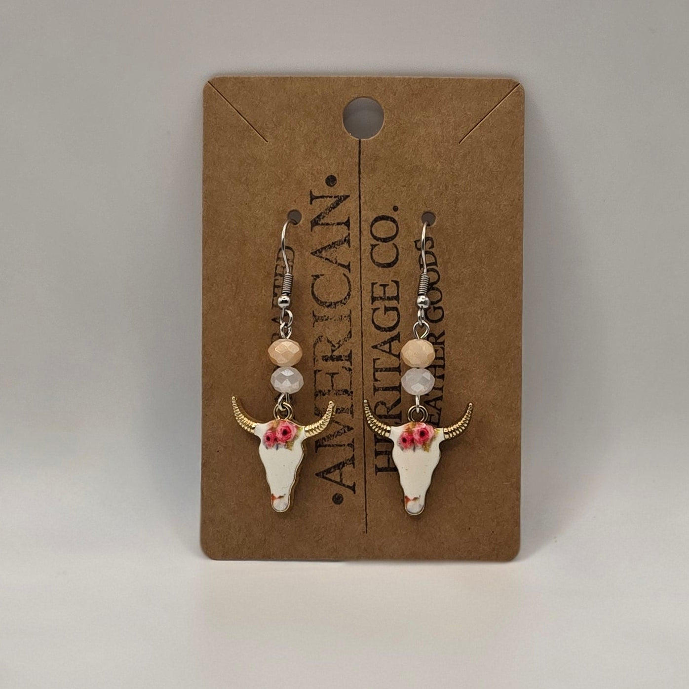 Western Bull Earrings with flowers and surgical steel post #202
