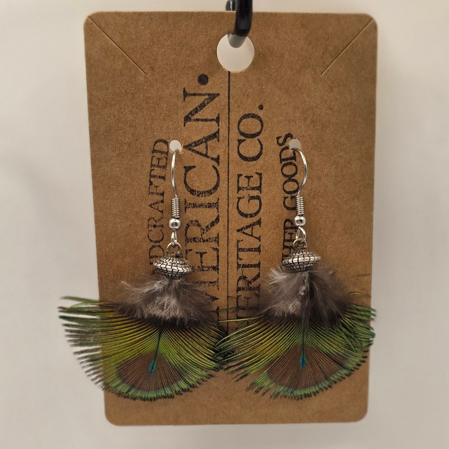 Peacock Feather, Silver Bead with Surgical Steel Post #248