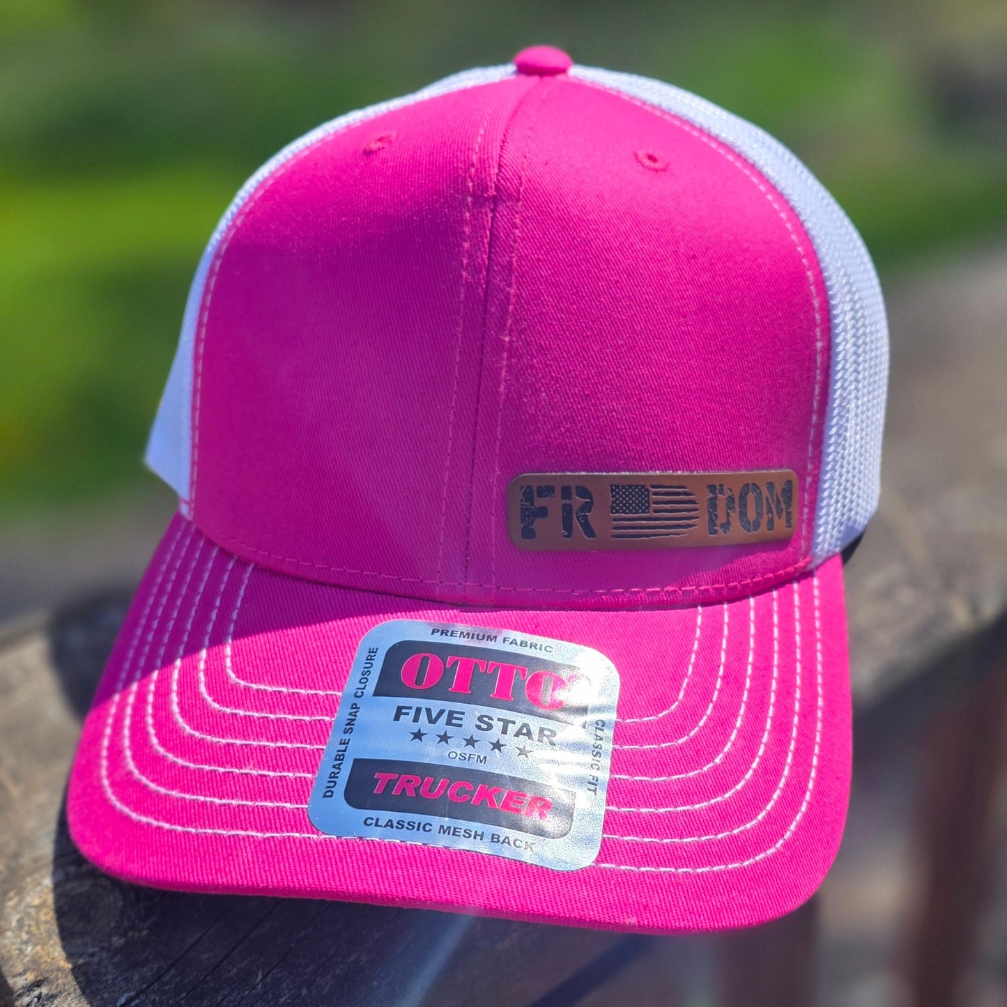 OTTO Style 112-1 Trucker Hat, Freedom, Pink on White #427
