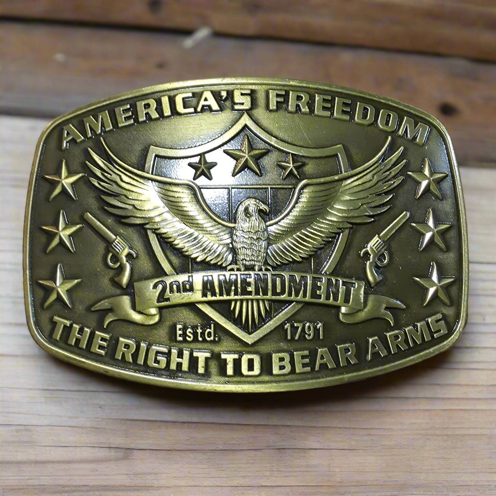 2nd Amendment Gold- Western Belt Buckle
