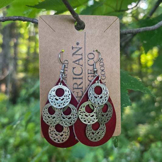 Teardrop Earrings, Mahogany with Gold Charm