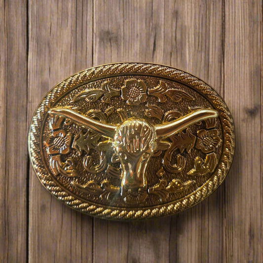 Longhorn Gold- Western Style Belt Buckle