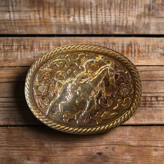 Horse and Rider Gold-Western Style Belt Buckle