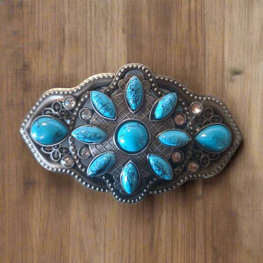 Turquoise and Gem- Western Style Belt Buckle