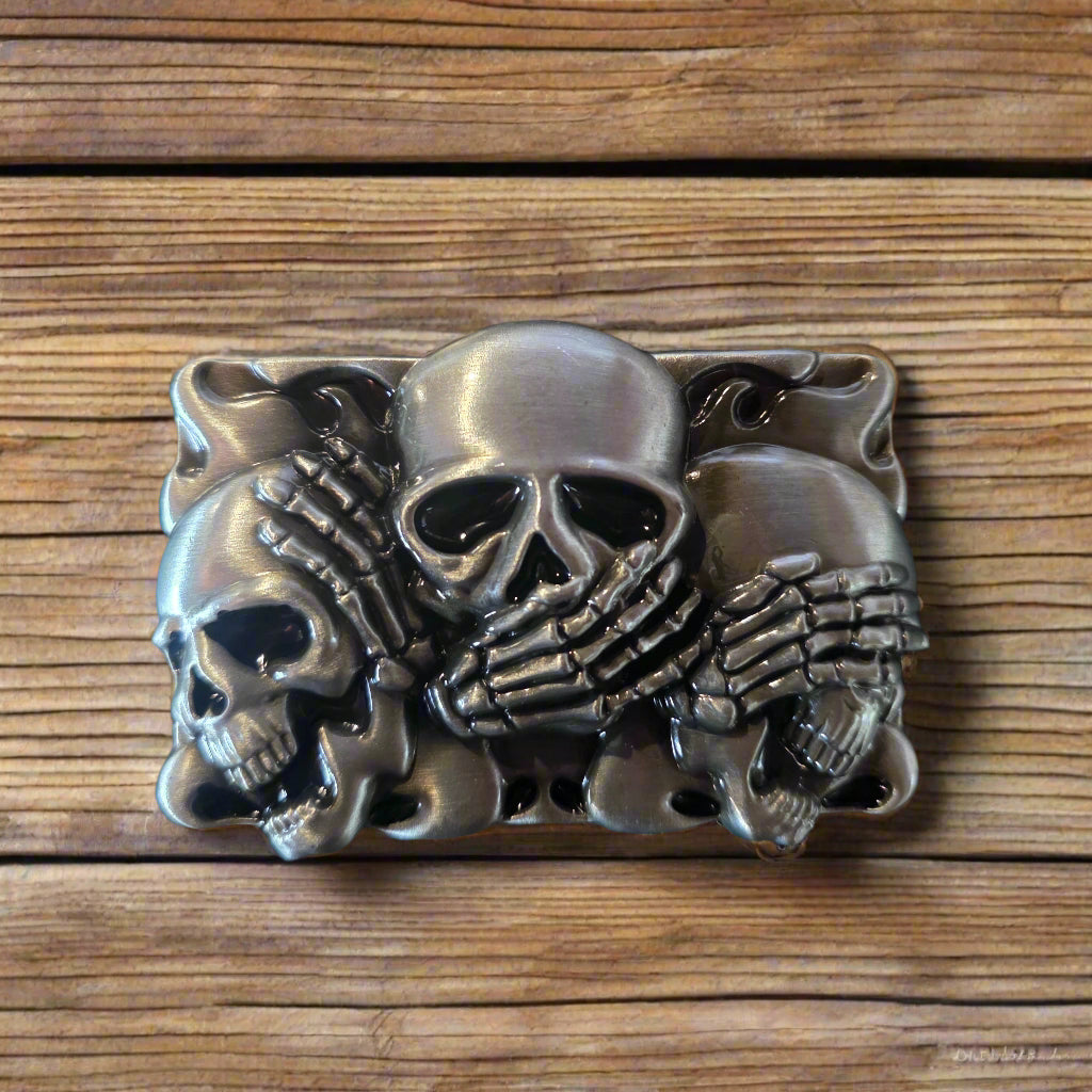 Hear Speak See No Evil Skulls- Wester Style Belt Buckle