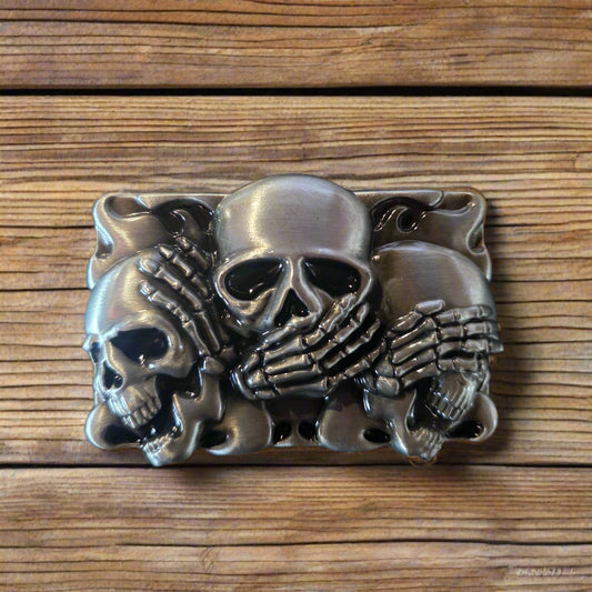 Hear Speak See No Evil Skulls- Wester Style Belt Buckle
