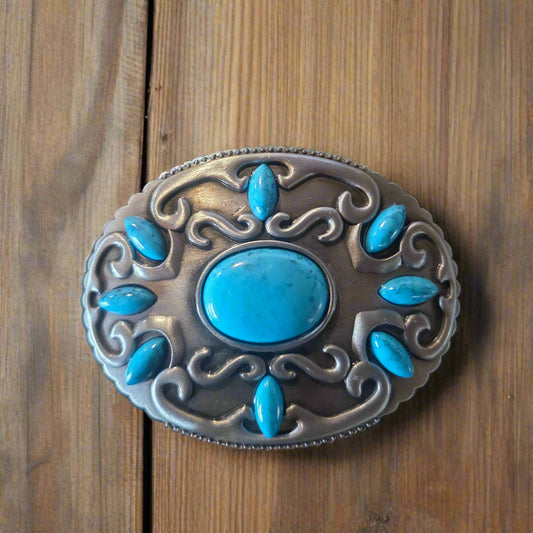 Turquoise Stone Oval-Western Style Belt Buckle