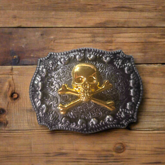 Gold Skull and Crossbones-Western Style Belt Buckle