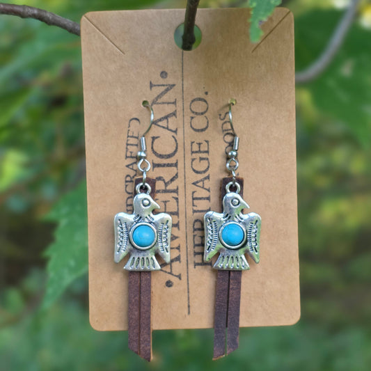 Fringe Earring with Bird, Dark Brown