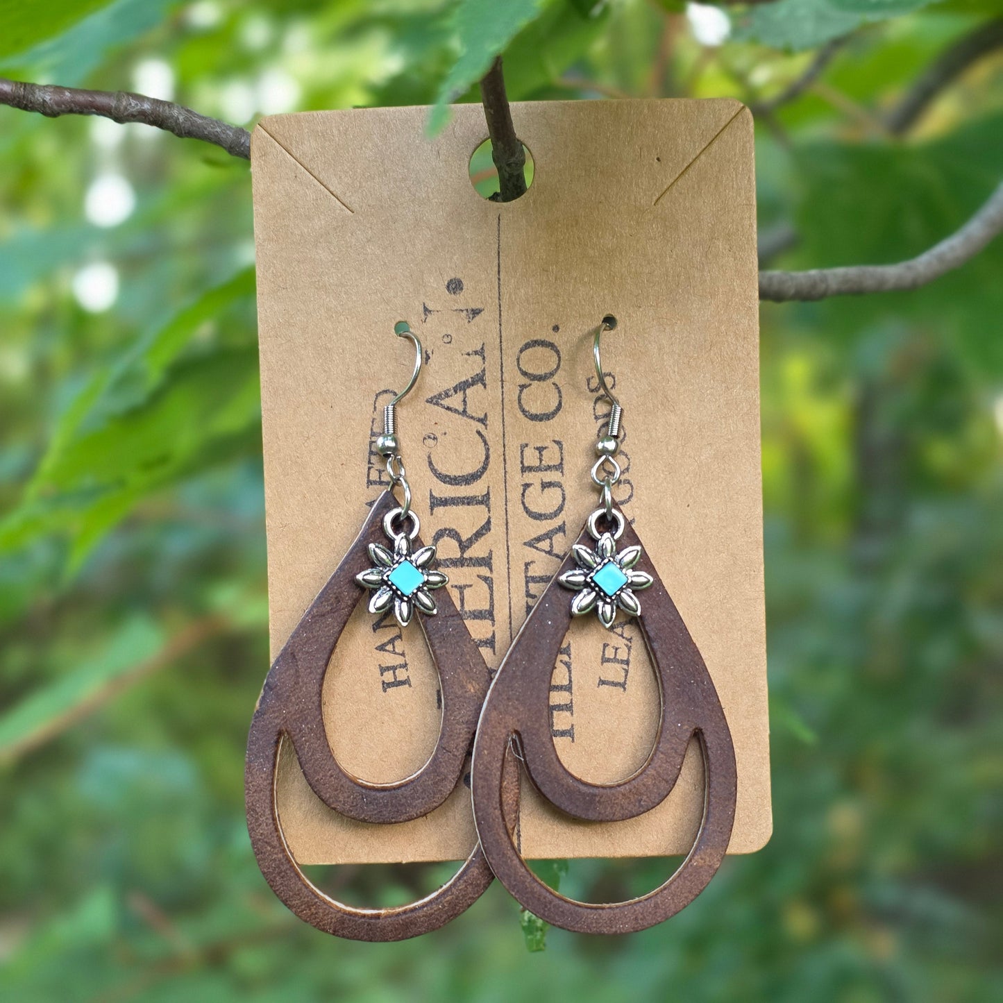 Open Teardrop with Flower, Dark Brown