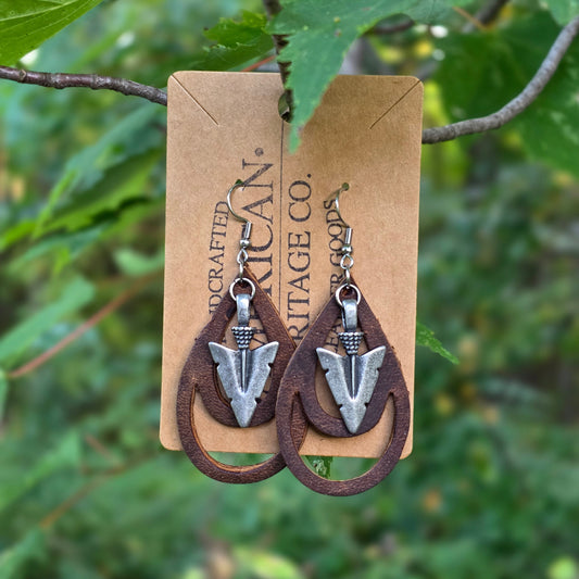 Open Teardrop with Arrowhead Earrings, Dark Brown