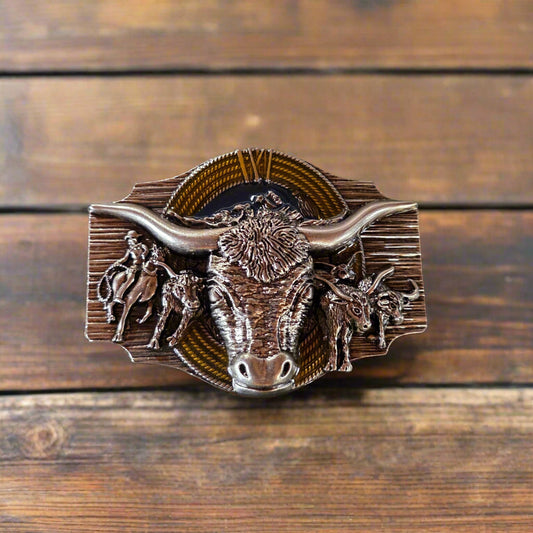 Roping Longhorn - Western Style Belt Buckle