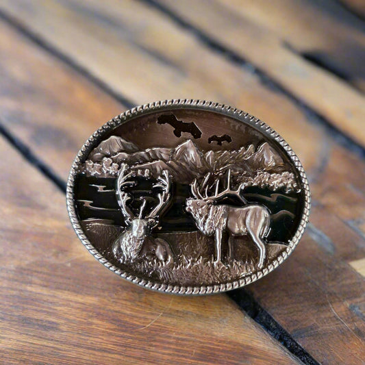 Two Elk - Western Style Belt Buckle