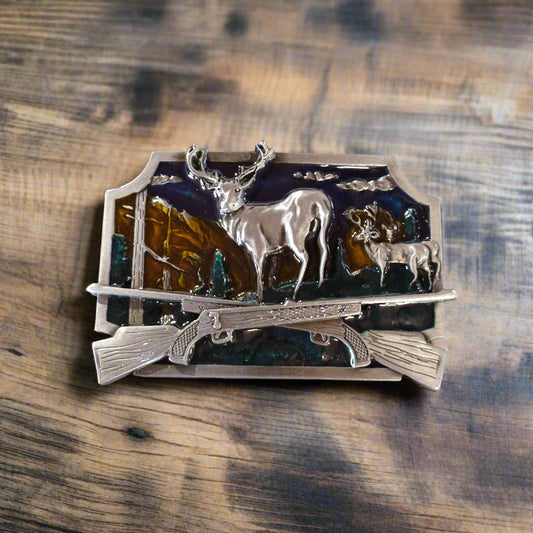 Deer with Rifles - Western Style Belt Buckle