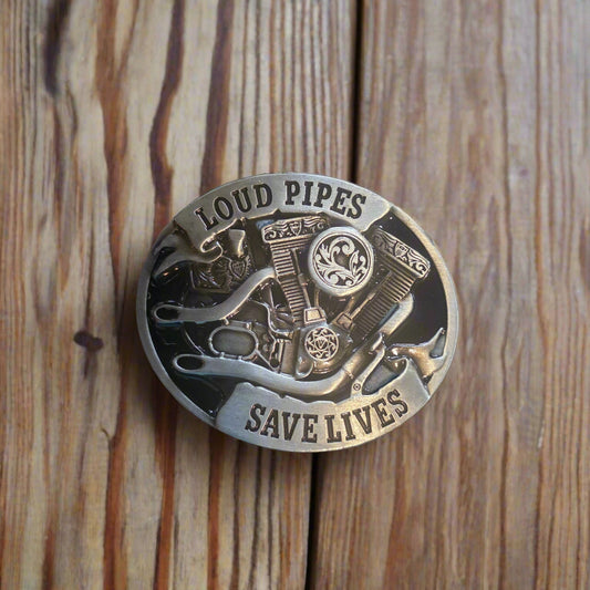 Loud Pipe Save Lives - Western Style Belt Buckle