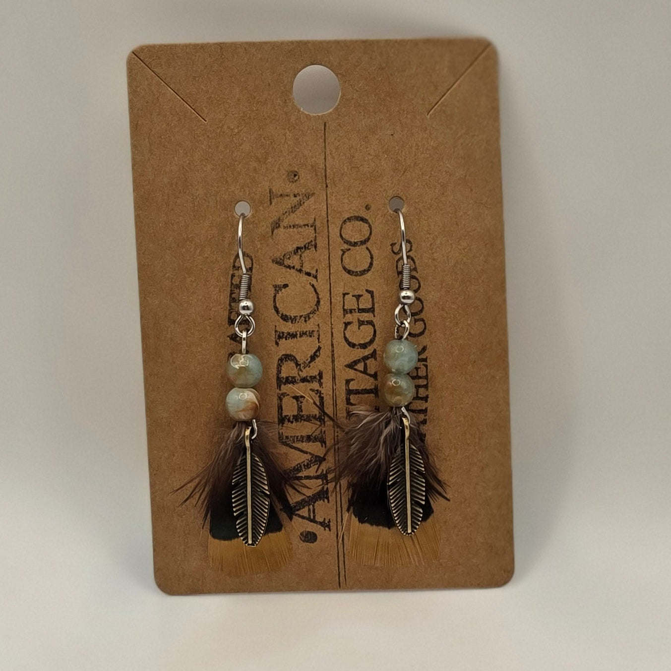 Feathers, Feather Charm, Teal Beads with Surgical Steel Post #223