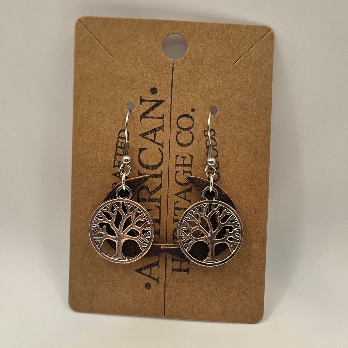 Leather Moon, Tree of Life Charm with Surgical Steel Post #224