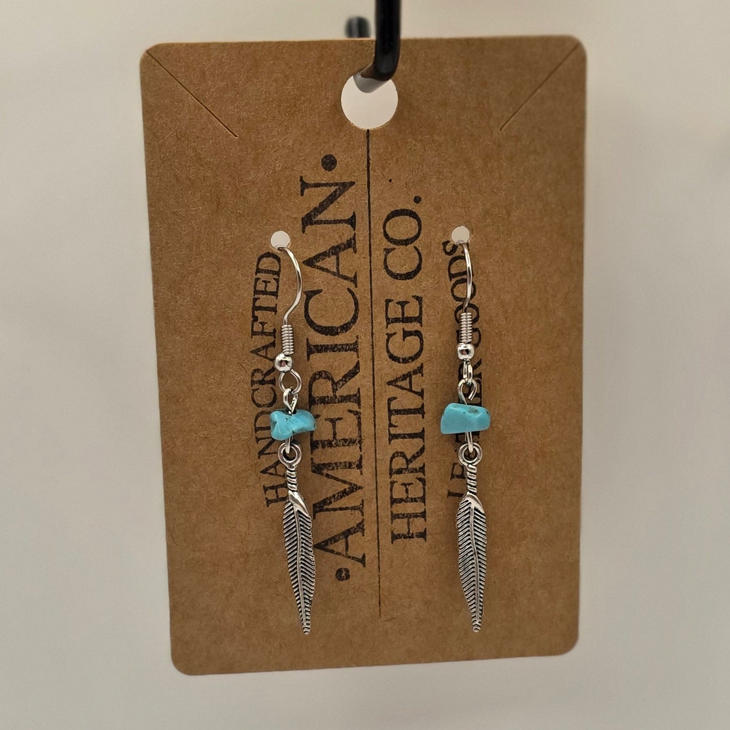 Silver Feather, Turquoise Beads with Surgical Steel Post #249
