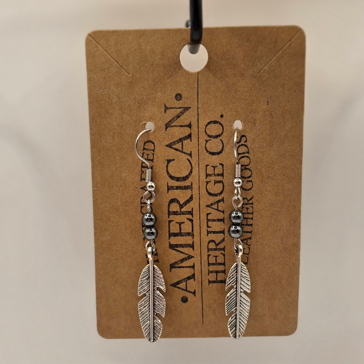 Silver Feather, Steel Grey Beads with Surgical Steel Post #247