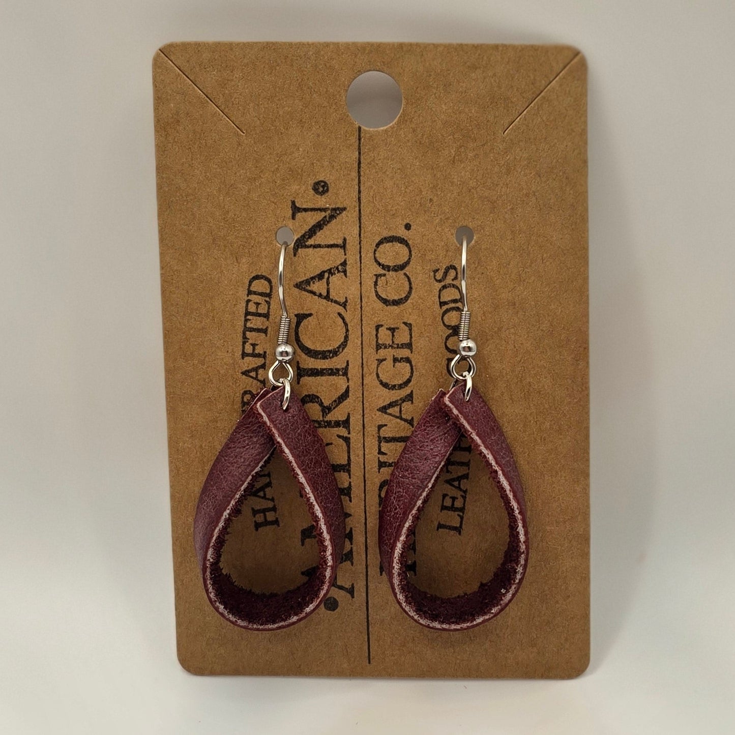 Single Loop Leather Burgundy with Surgical Steel Post #255