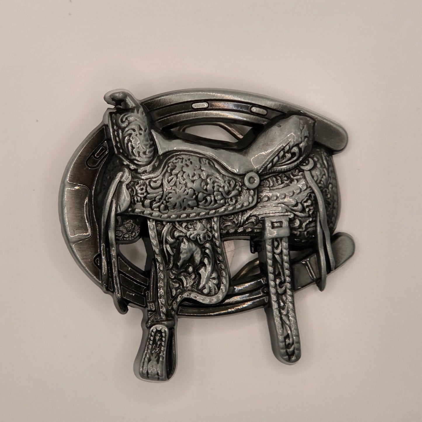 Western Saddle with Horse Shoe- Western Novelty Style Belt Buckle #316