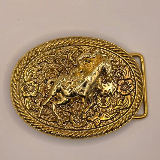 Horse and Rider Gold-Western Novelty Style Belt Buckle #327
