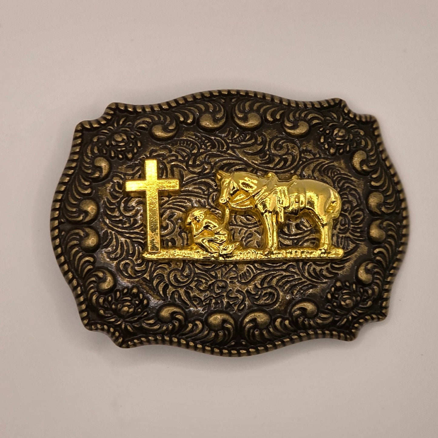 Gold Cowboy Praying - Western Novelty Belt Buckle #312
