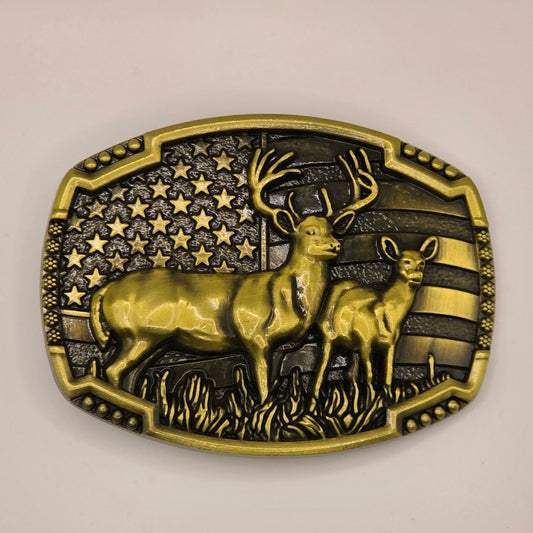 Deer American Flag - Western Novelty Belt Buckle #335