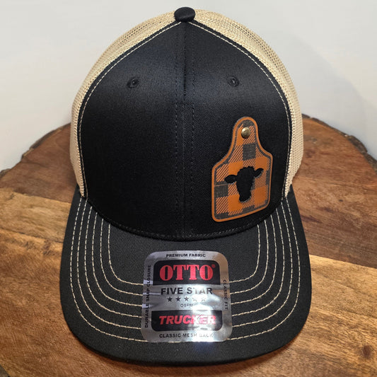 OTTO Style 112-1 Trucker Hat, Cattle Tag, Black/Tan #402