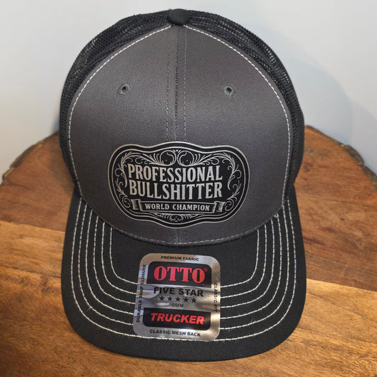 OTTO Style 112-1 Trucker Hat, Professional Bullshitter, Grey/Black #400
