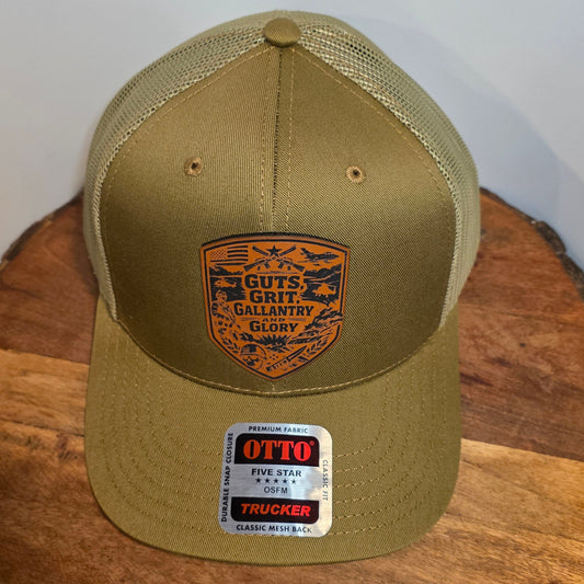 OTTO Style 112-1 Trucker Hat, Guts Grit Gallantry and Glory, Military Green #417