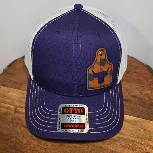 OTTO Style 112-1 Trucker Hat, Cattle Tag, Purple/White #401
