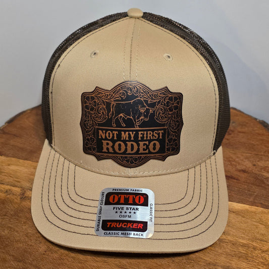 OTTO Style 112-1 Trucker Hat, Not My First Rodeo, Tan/Brown #419