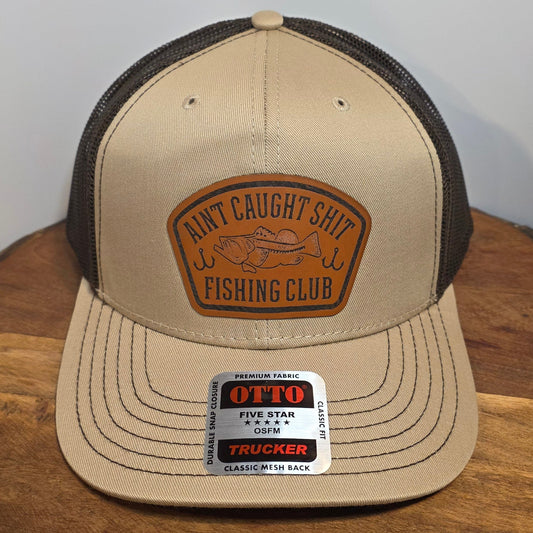 OTTO Style 112-1 Trucker Hat, Ain't Caught Shit Fishing Club, Tan/Brown #405