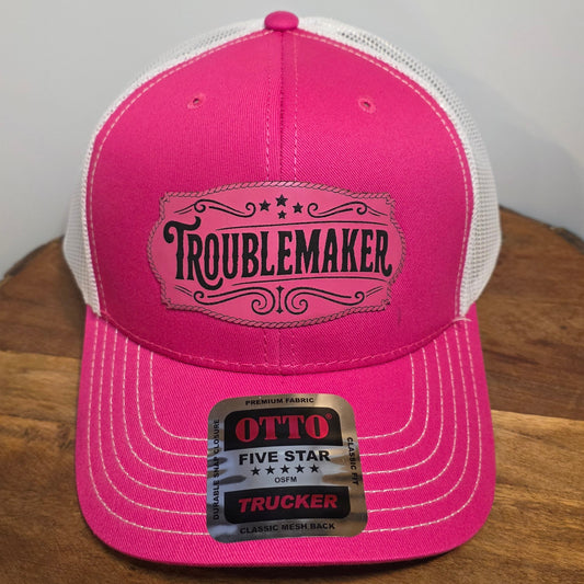 OTTO Style 112-1 Trucker Hat, Troublemaker, Pink/White #414