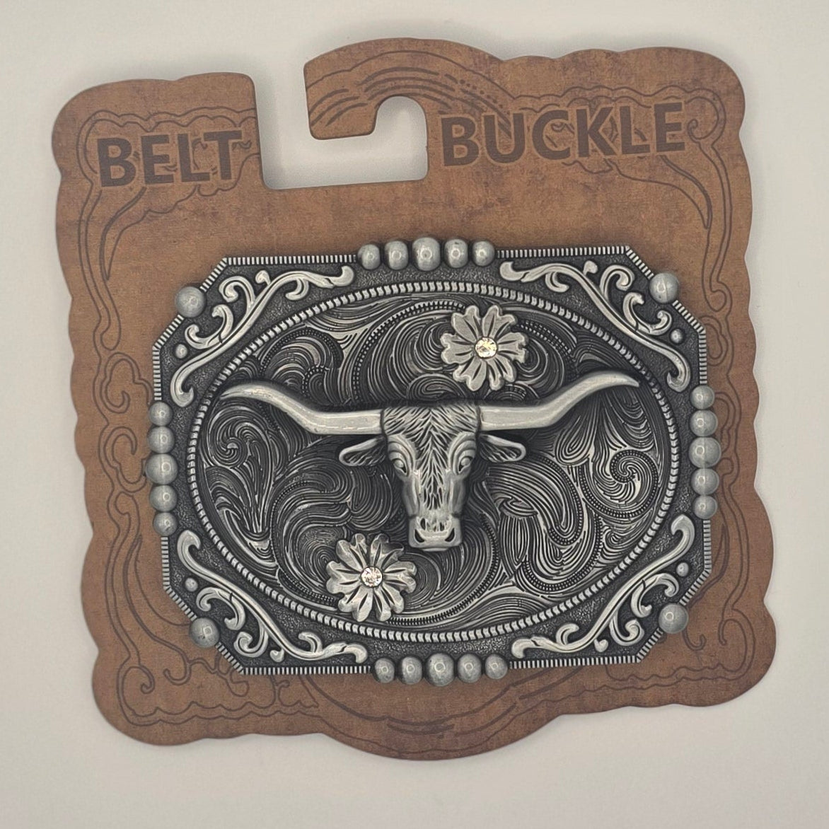 Longhorn with flowers- Western Novelty Belt Buckle #335