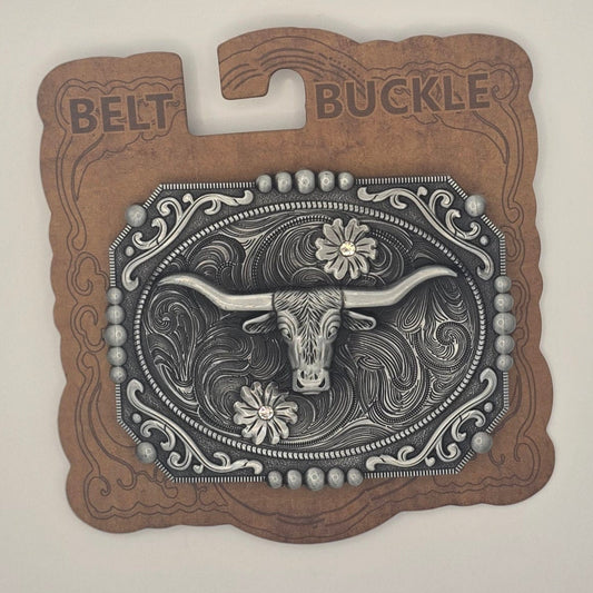 Longhorn with flowers- Western Novelty Belt Buckle #335
