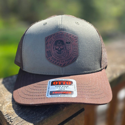 OTTO Style 112-1 Trucker Hat, My Coffee Black My C4 Primed, Chocolate on Green, #424