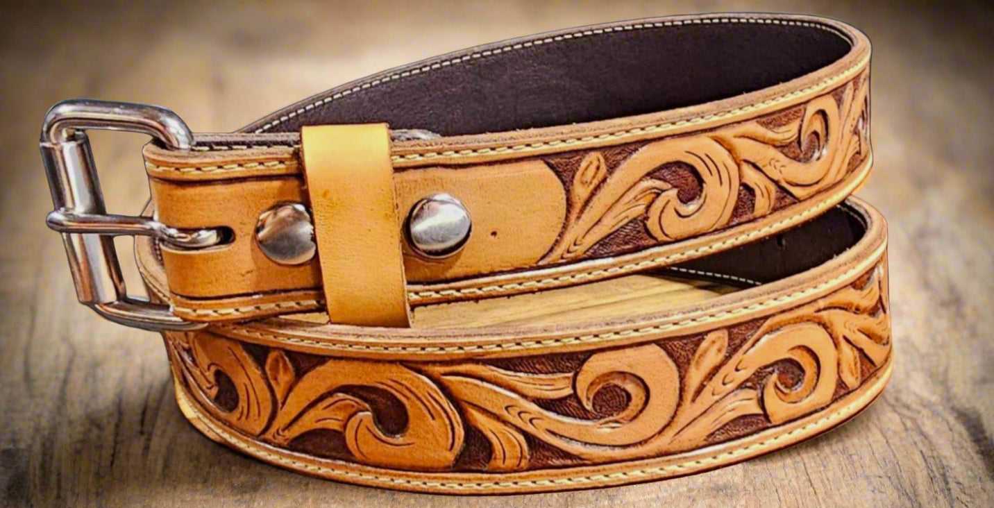 Hand Tooled Belt - 1.5"